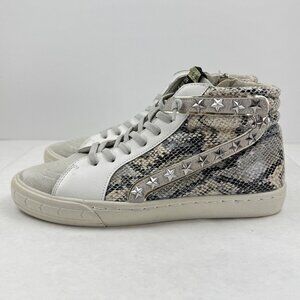 Vintage Havana Womens Gray Snake Cliff High Top Sneakers Side Zip Laces Size 8.5